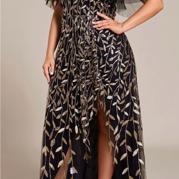 Ever Pretty Black and Gold Leaf Maxi Dress - Picture 2 of 8